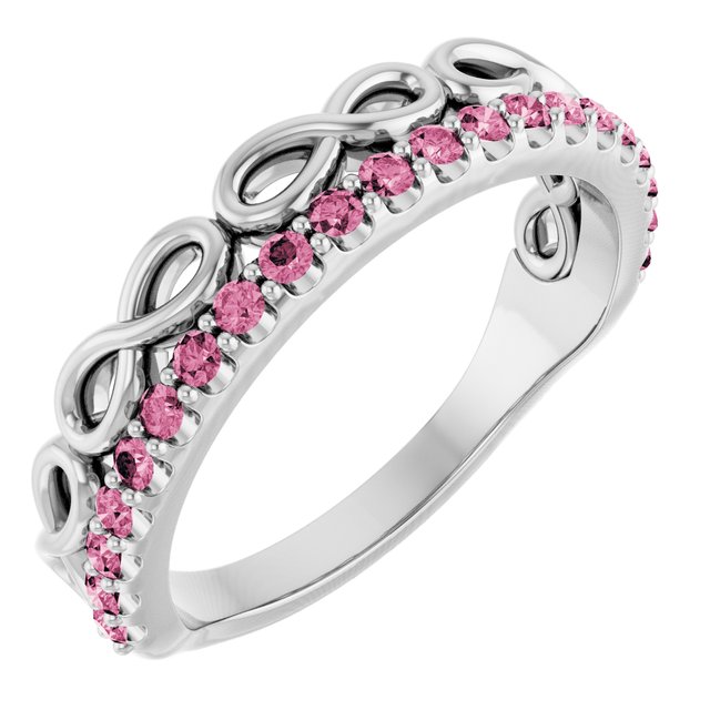 14K White Natural Pink Tourmaline Infinity-Inspired Stackable Ring