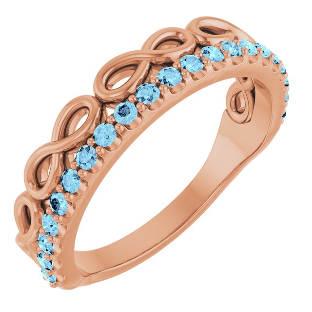 14K Rose Natural Aquamarine Infinity-Inspired Stackable Ring