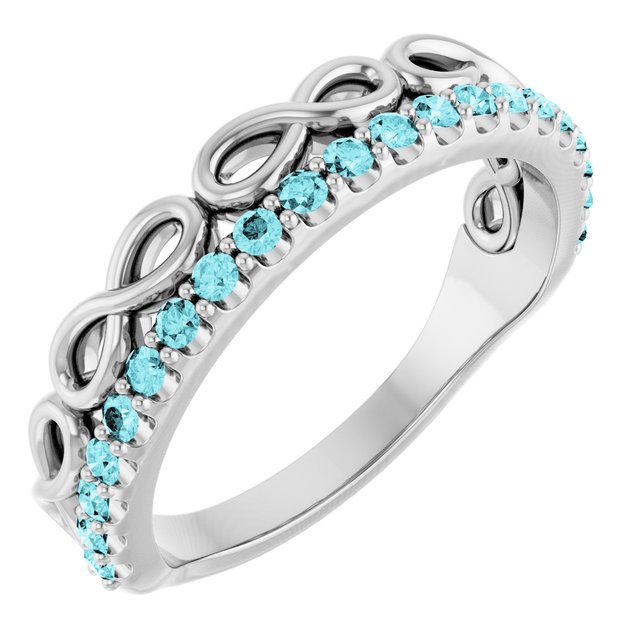 14K White Natural Blue Zircon Infinity-Inspired Stackable Ring