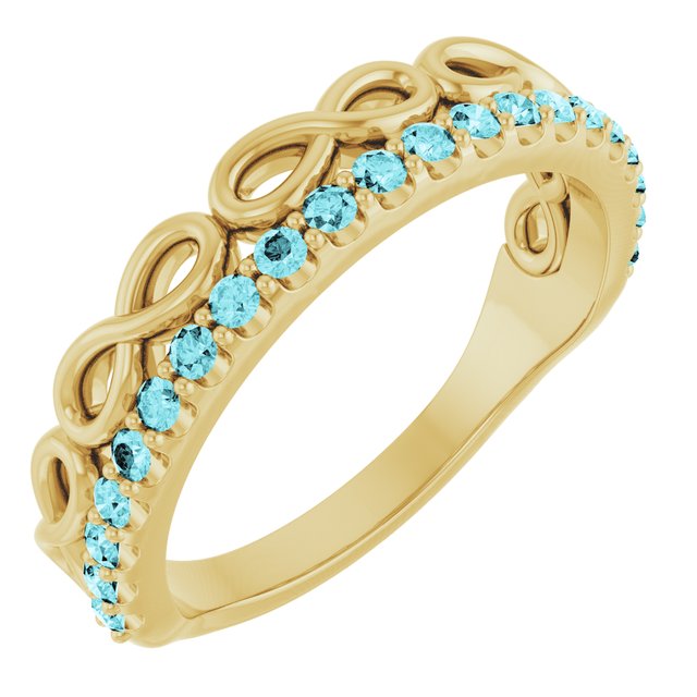 14K Yellow Natural Blue Zircon Infinity-Inspired Stackable Ring