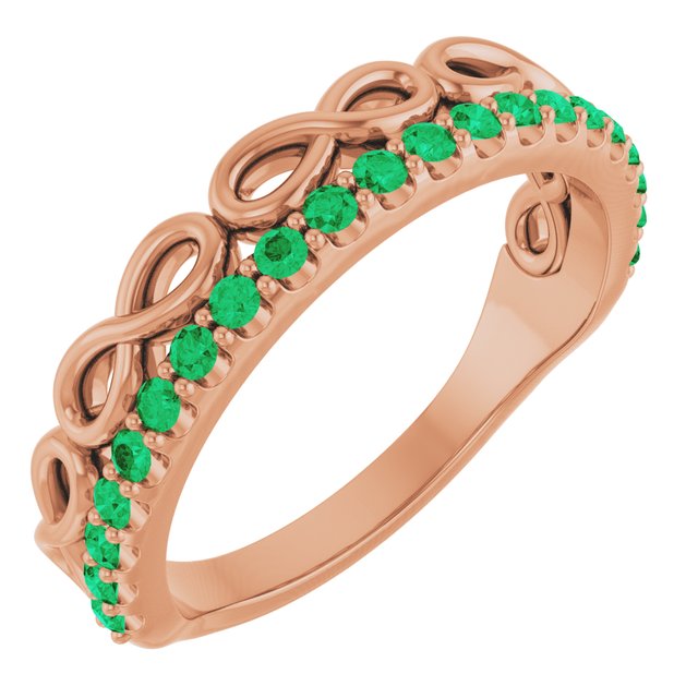 14K Rose Natural Emerald Infinity-Inspired Stackable Ring