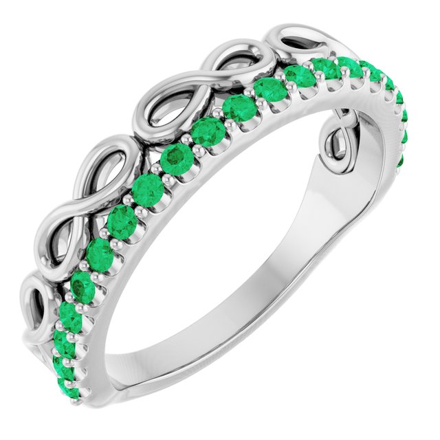 Platinum Natural Emerald Infinity-Inspired Stackable Ring