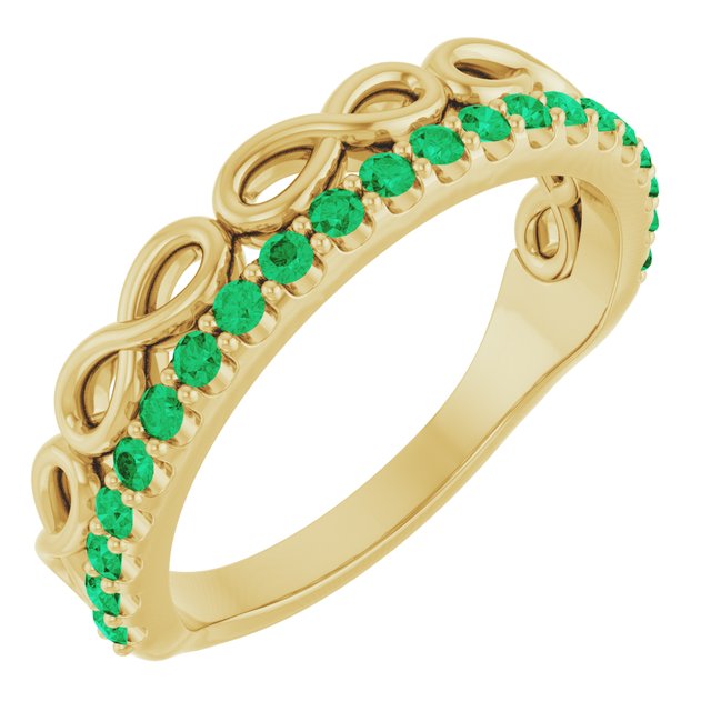 14K Yellow Natural Emerald Infinity-Inspired Stackable Ring