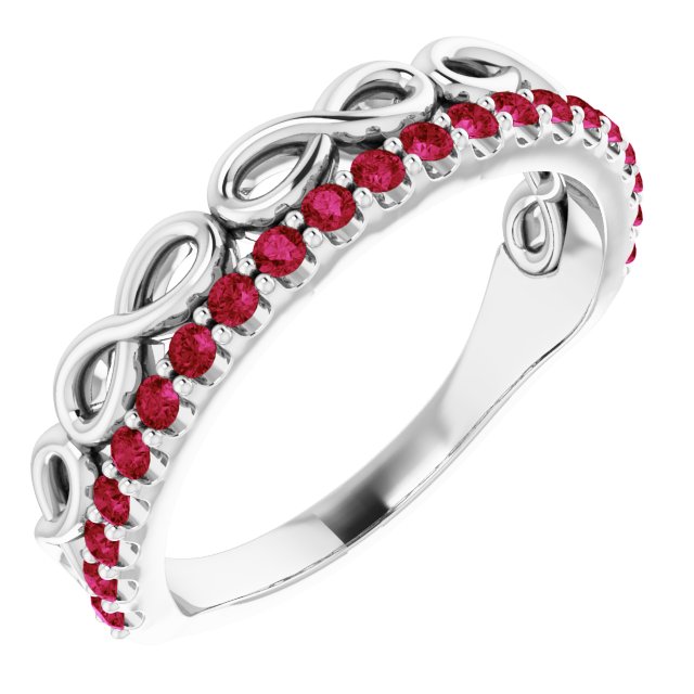 14K White Natural Ruby Infinity-Inspired Stackable Ring
