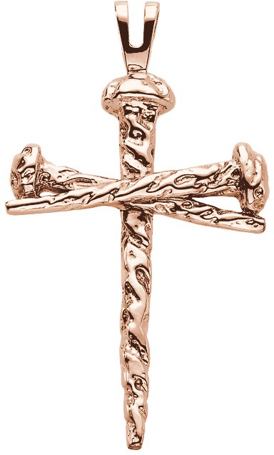 10K Rose 26x18.2 mm Nail Design Cross Pendant  