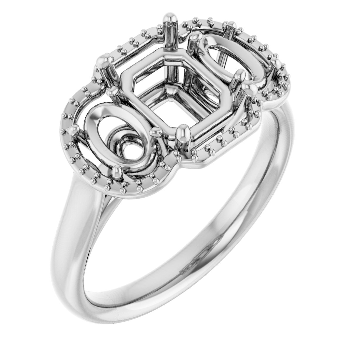 Three-Stone Halo-Style Engagement Ring