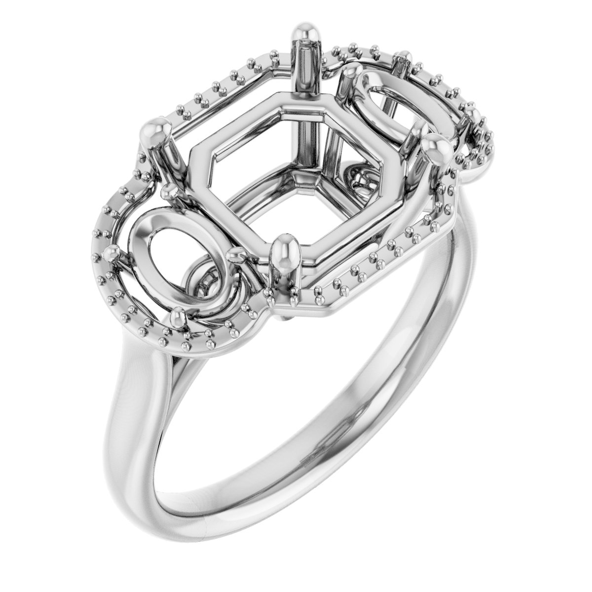 Three-Stone Halo-Style Engagement Ring