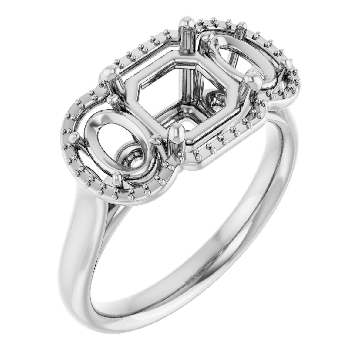Three-Stone Halo-Style Engagement Ring