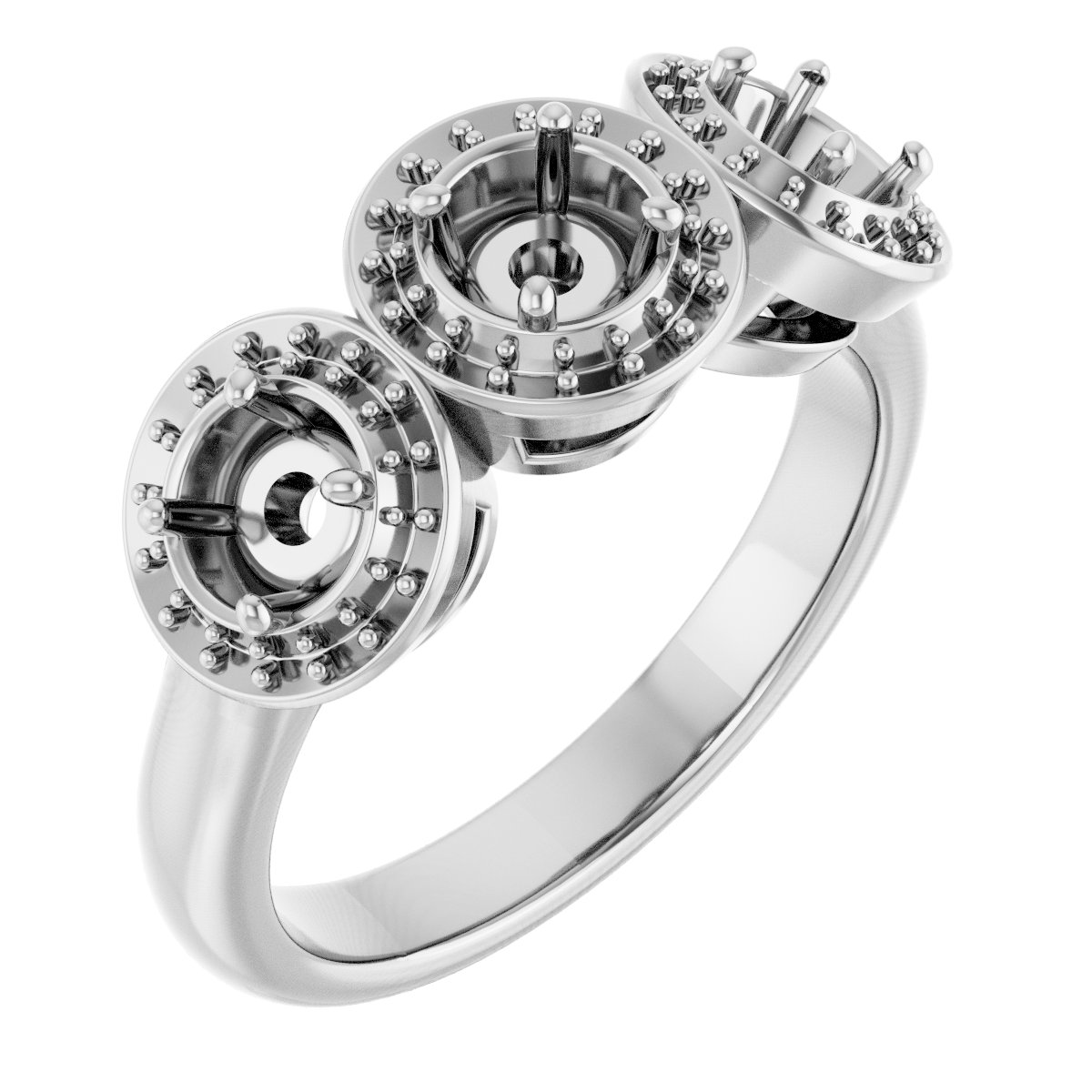 Three-Stone Halo-Style Engagement Ring