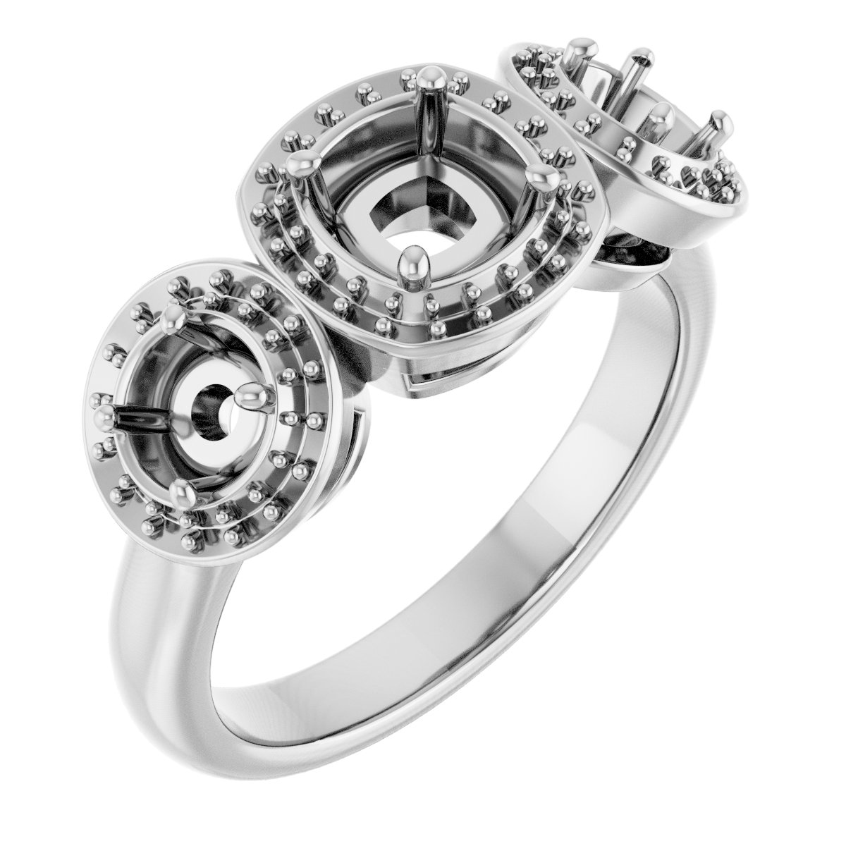 Three-Stone Halo-Style Engagement Ring