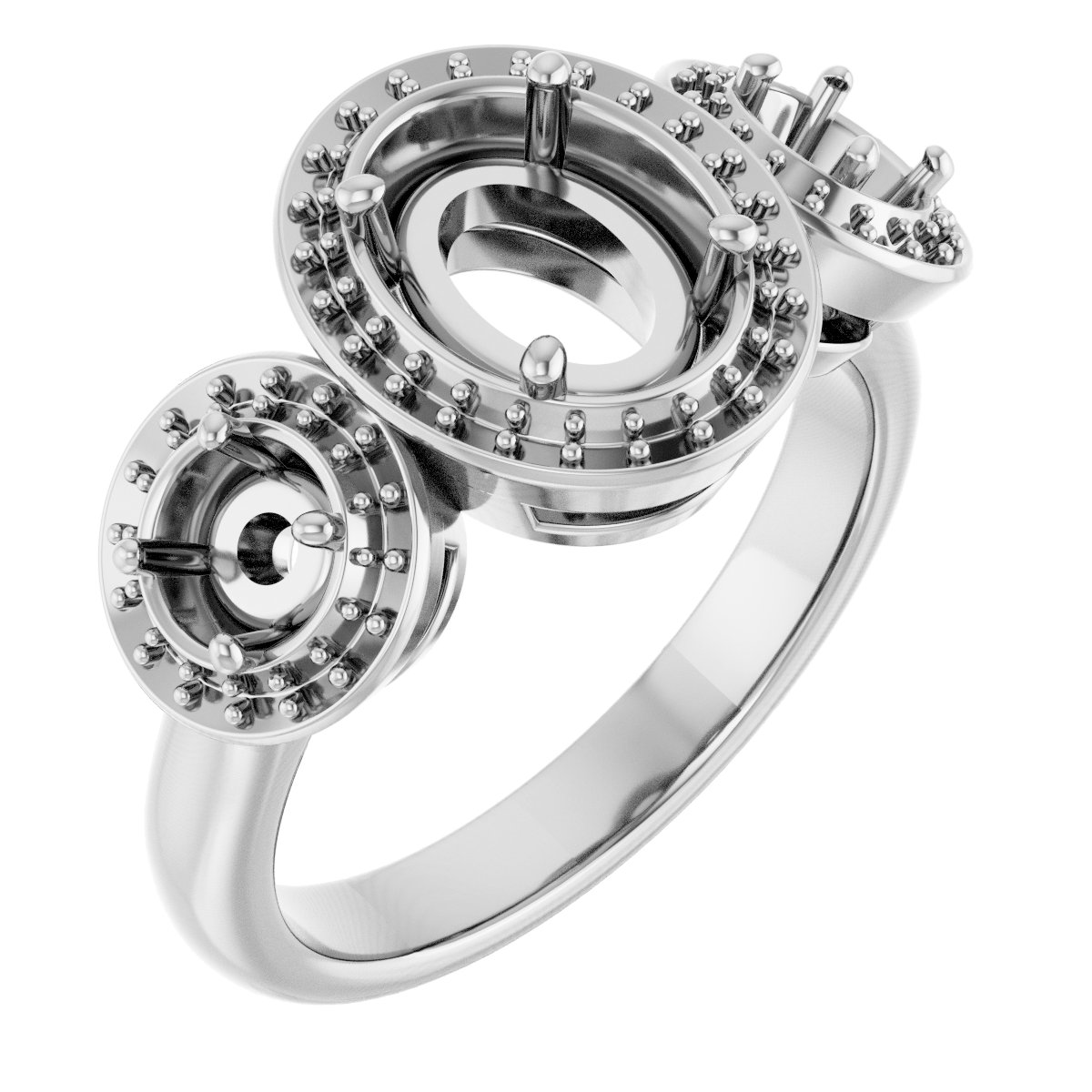 Three-Stone Halo-Style Engagement Ring