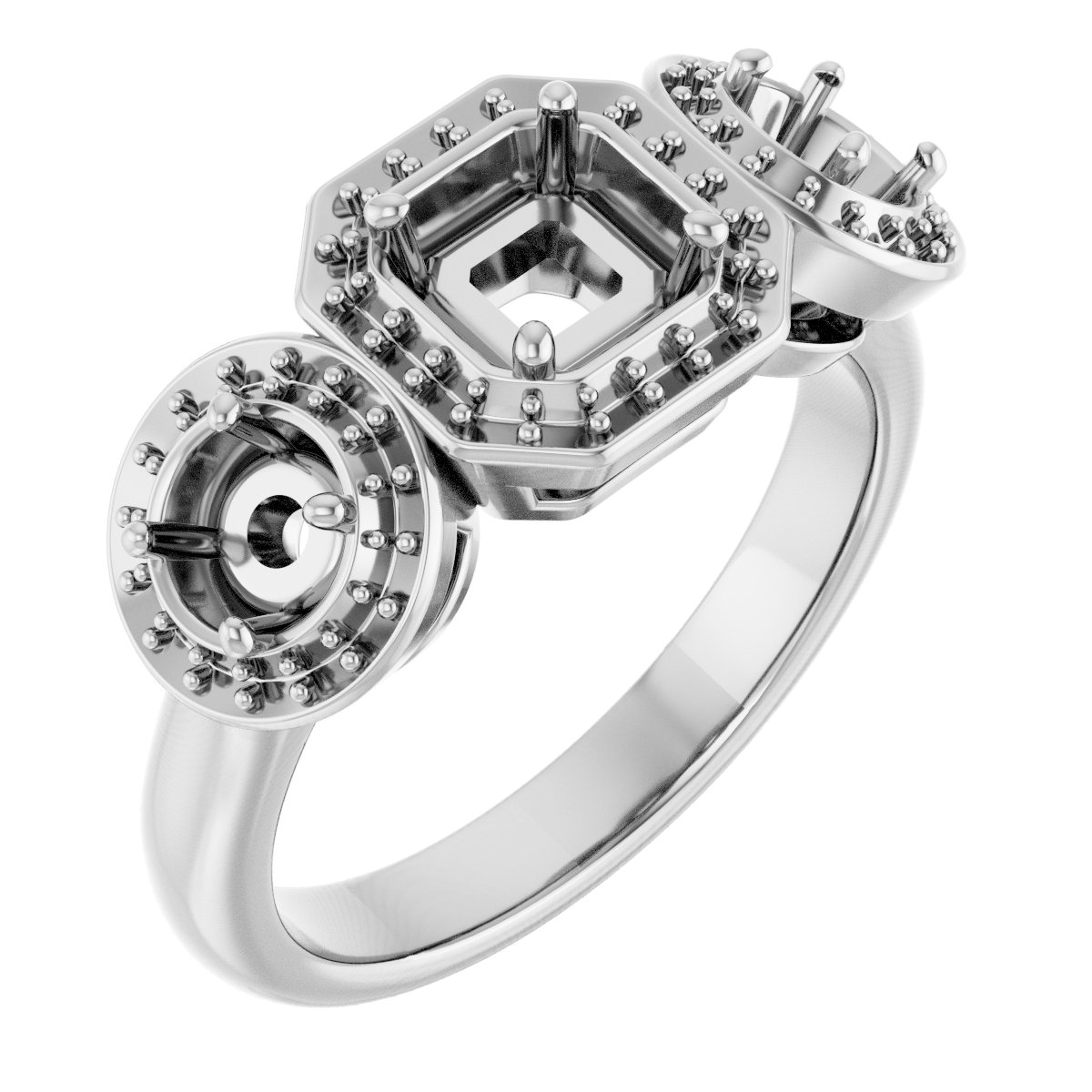 Three-Stone Halo-Style Engagement Ring