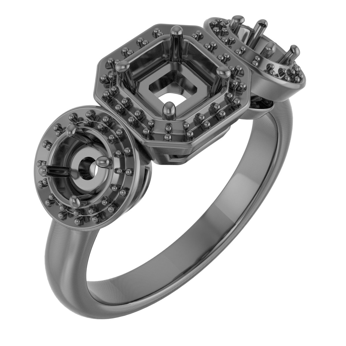 8x8 mm Square Three-Stone Halo-Style Engagement Ring Mounting