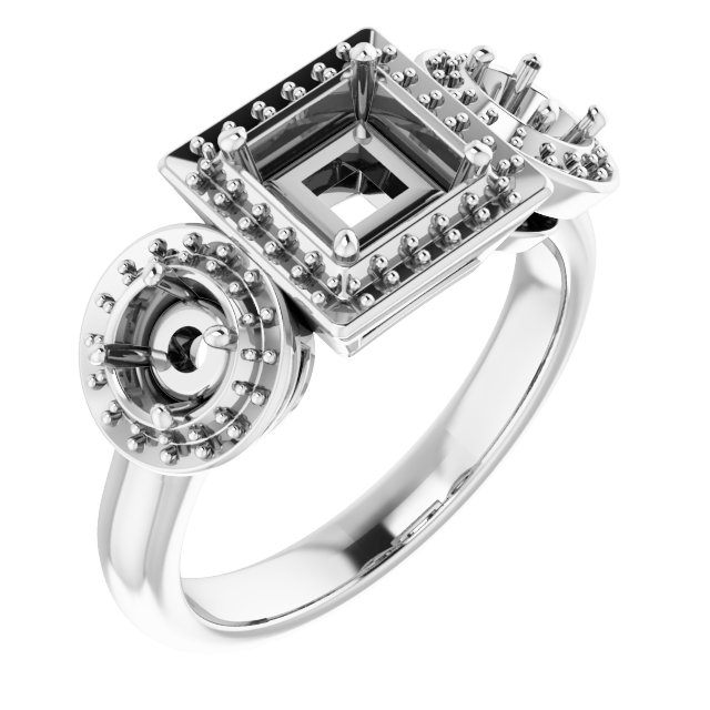 Three-Stone Halo-Style Engagement Ring