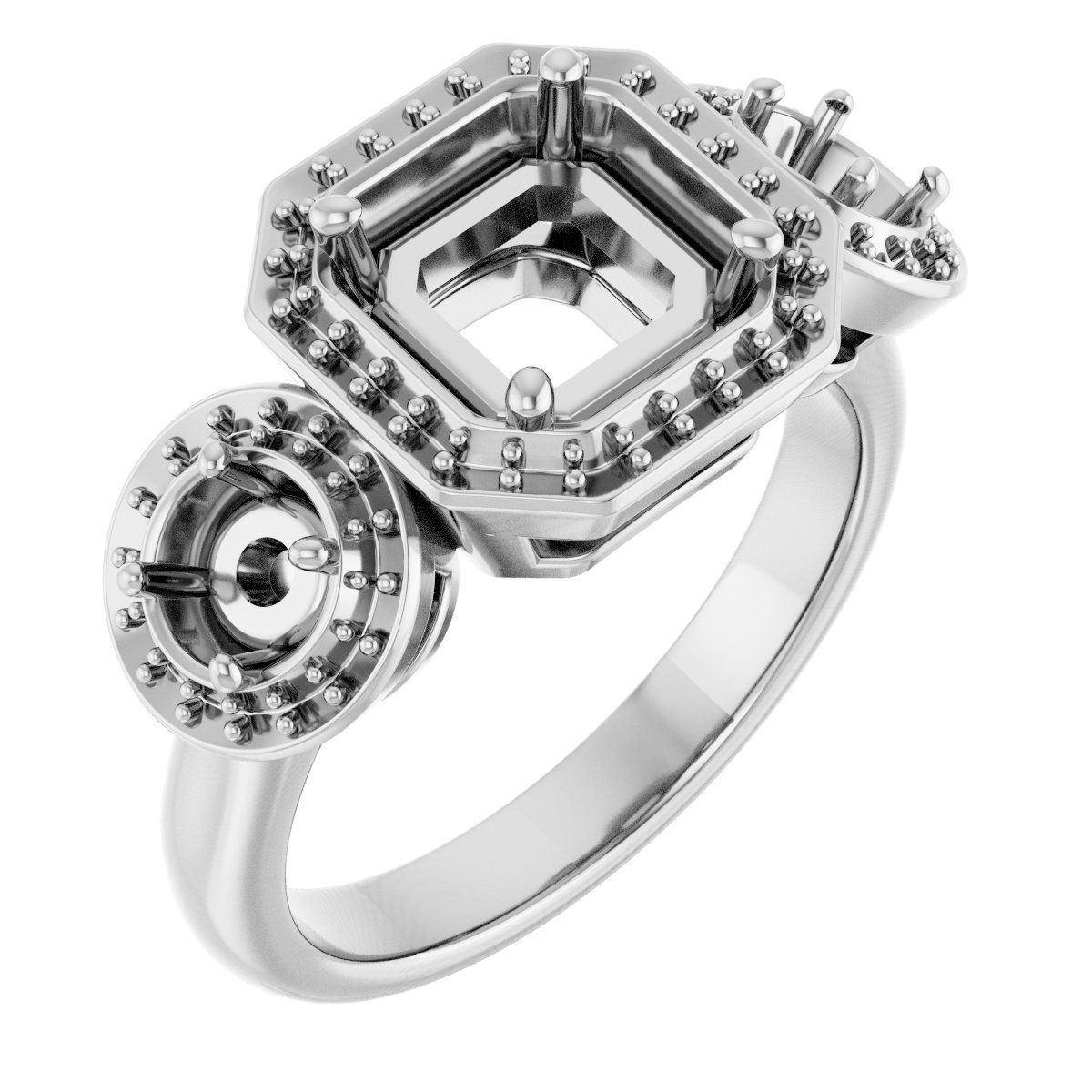 Three-Stone Halo-Style Engagement Ring