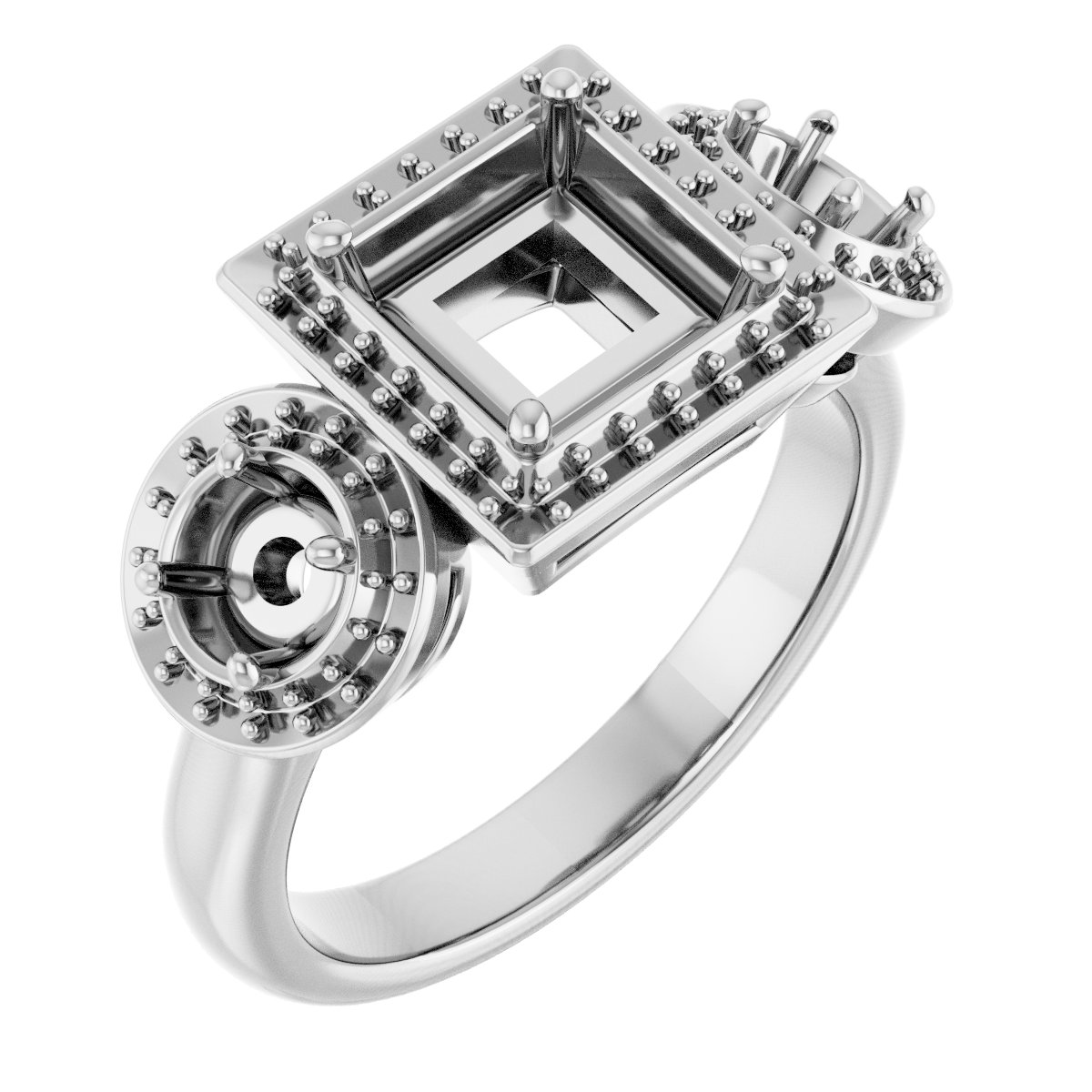 Three-Stone Halo-Style Engagement Ring