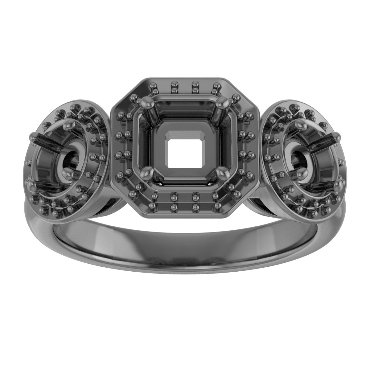 8x8 mm Square Three-Stone Halo-Style Engagement Ring Mounting view 3