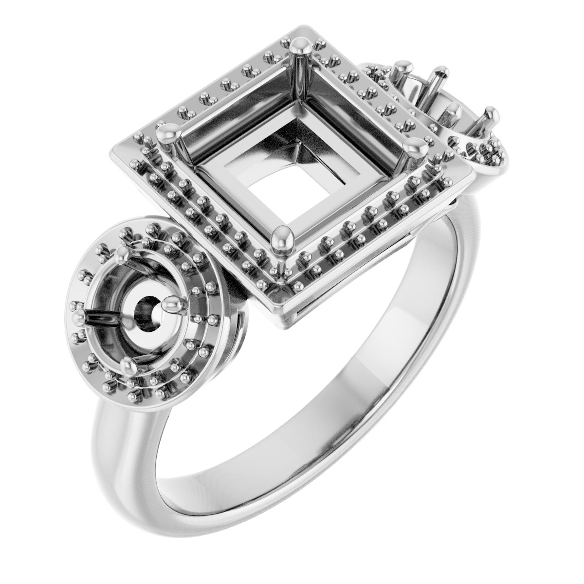 Three-Stone Halo-Style Engagement Ring