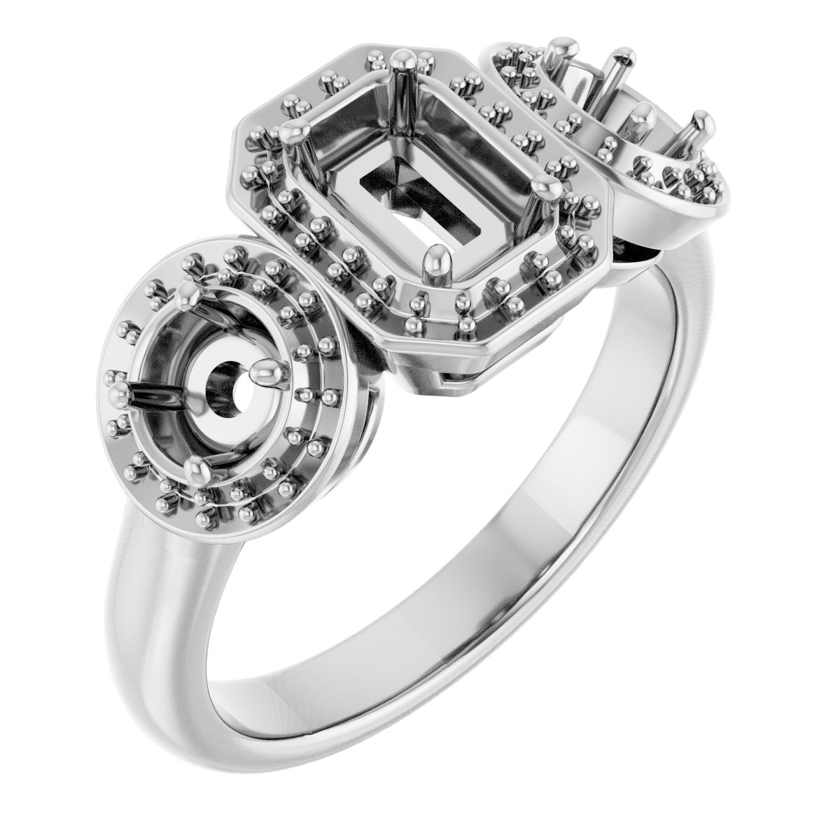 Three-Stone Halo-Style Engagement Ring