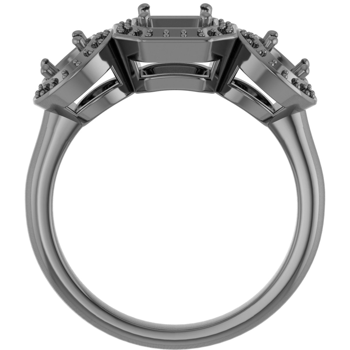 8x8 mm Square Three-Stone Halo-Style Engagement Ring Mounting view 2