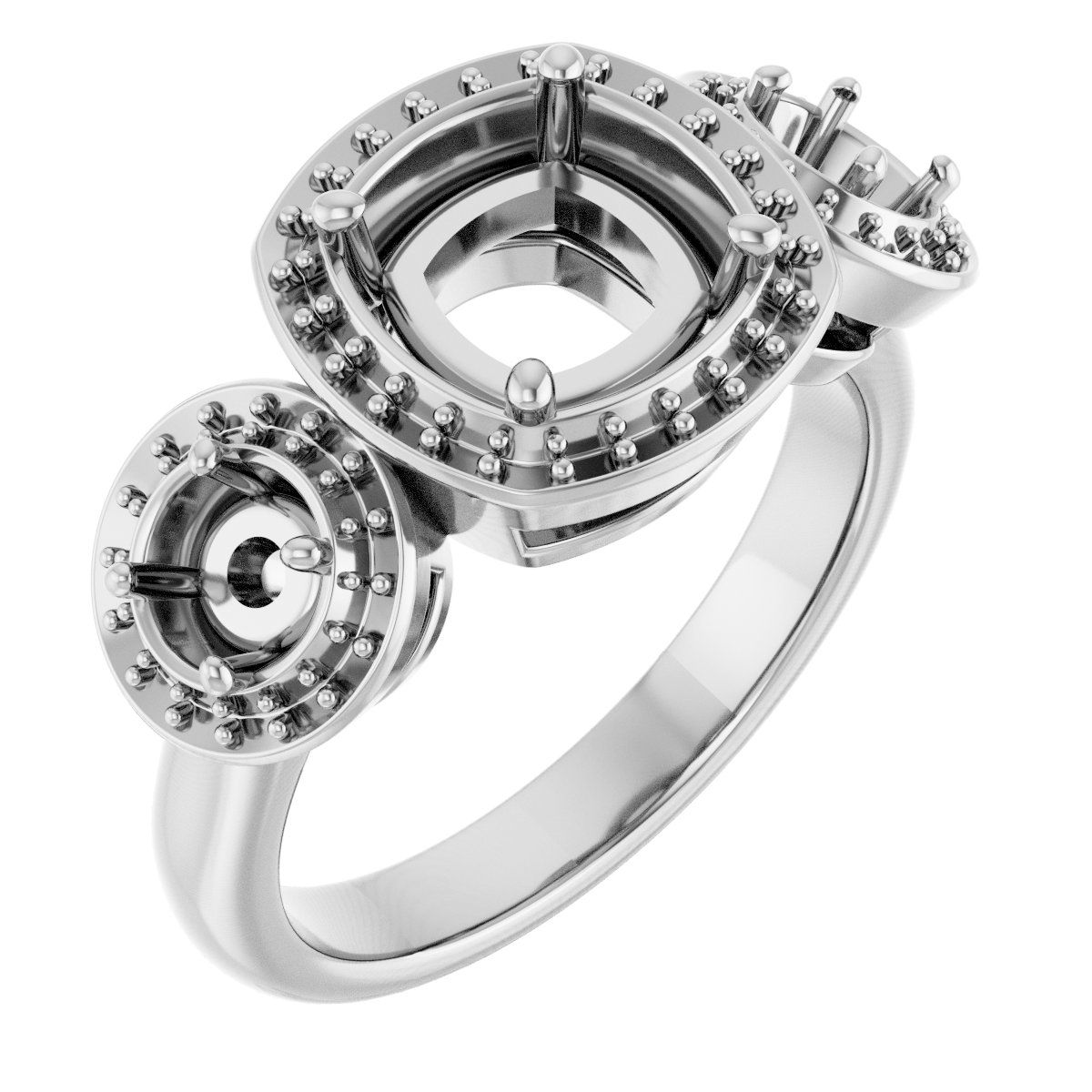 Three-Stone Halo-Style Engagement Ring