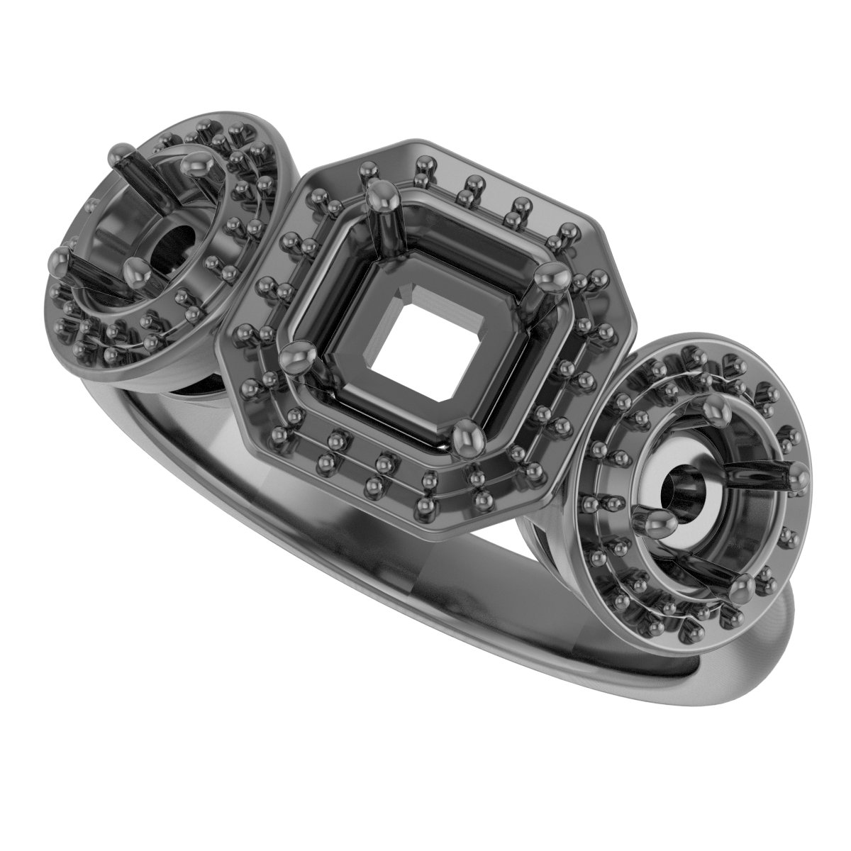 8x8 mm Square Three-Stone Halo-Style Engagement Ring Mounting view 5
