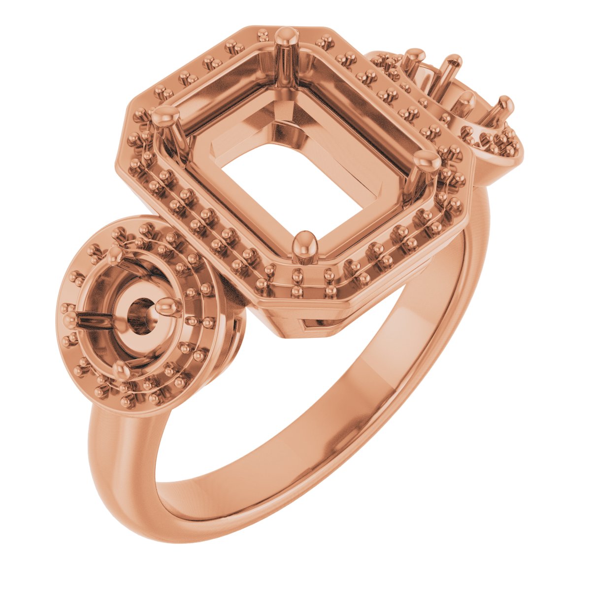 Three-Stone Halo-Style Engagement Ring