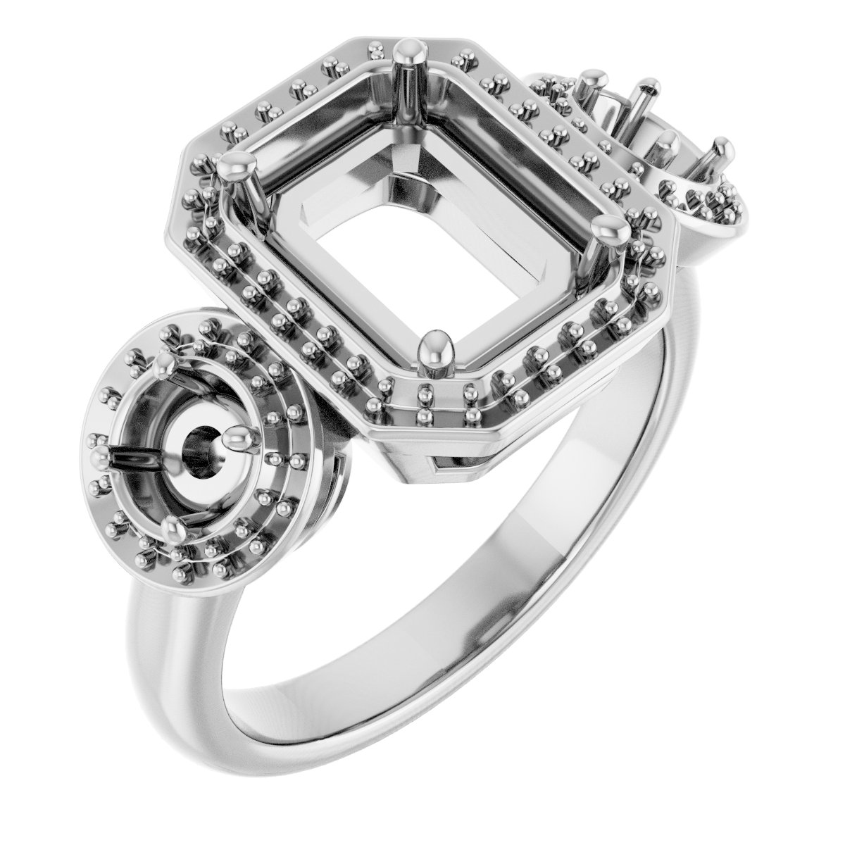 Three-Stone Halo-Style Engagement Ring