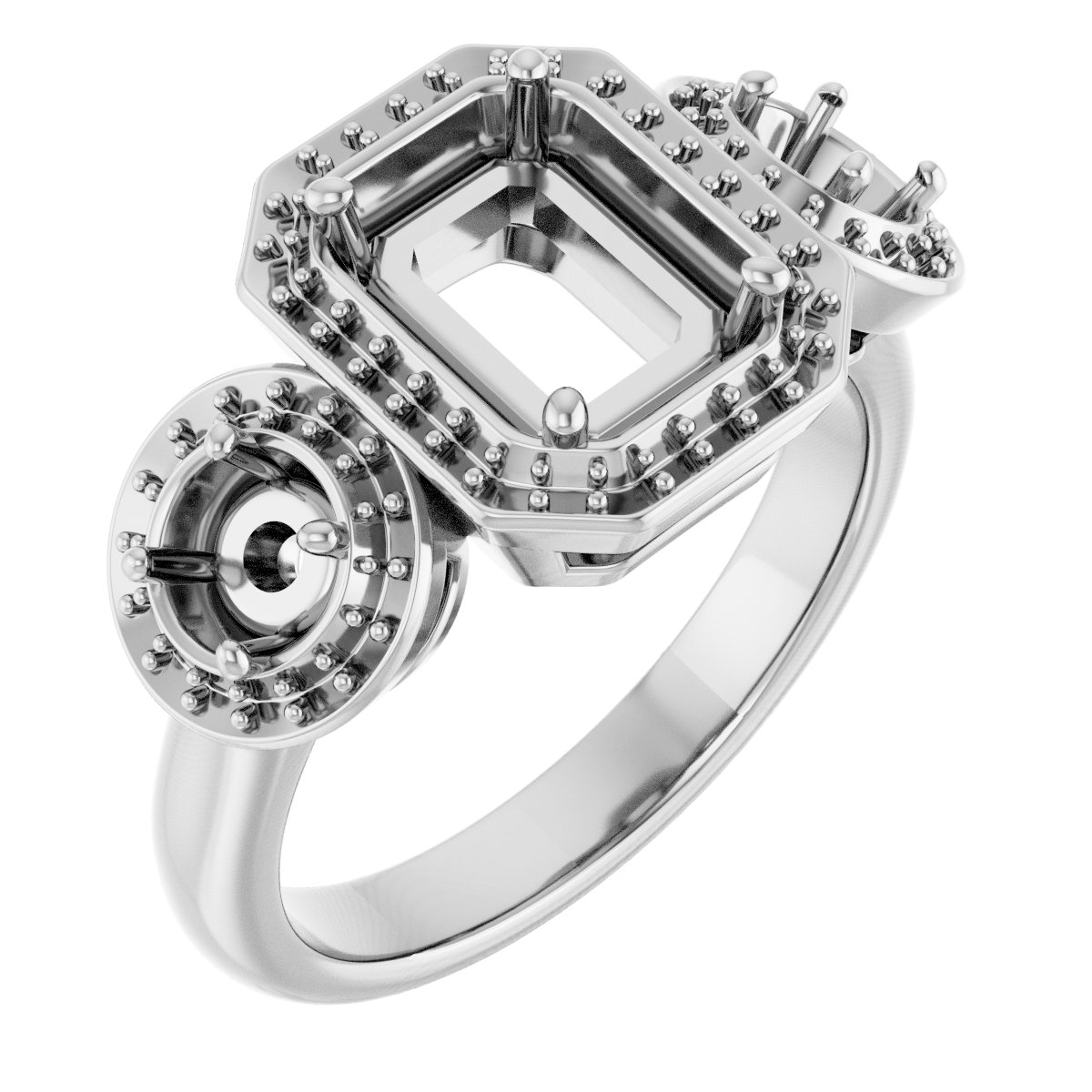 Three-Stone Halo-Style Engagement Ring