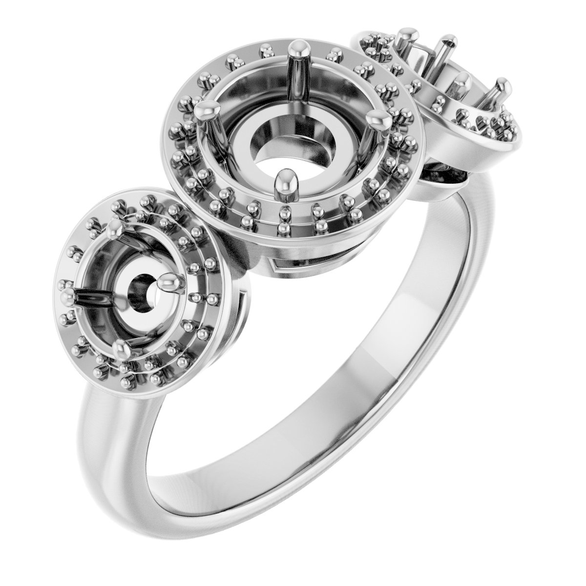 Three-Stone Halo-Style Engagement Ring