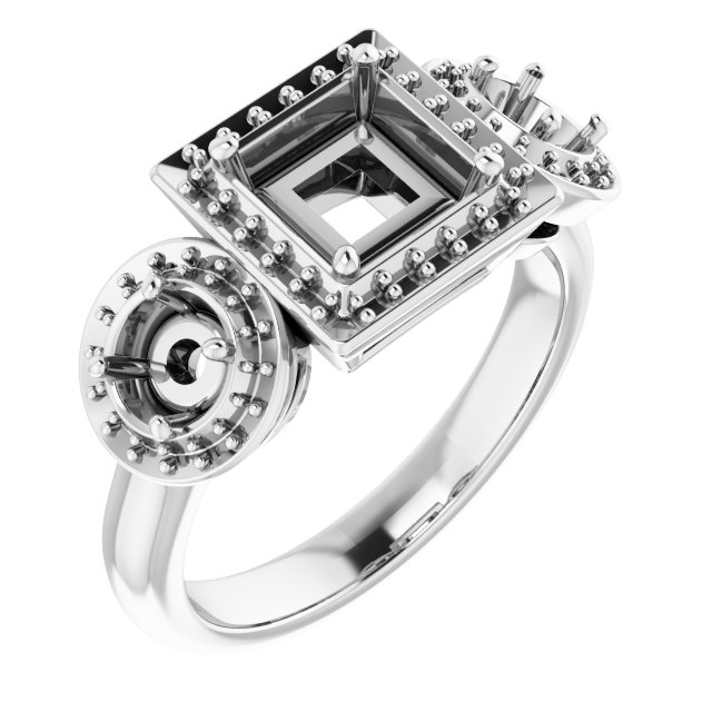 Three-Stone Halo-Style Engagement Ring