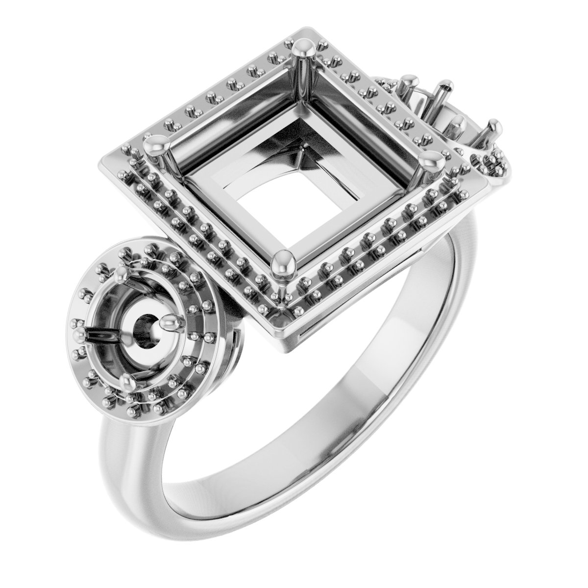 Three-Stone Halo-Style Engagement Ring