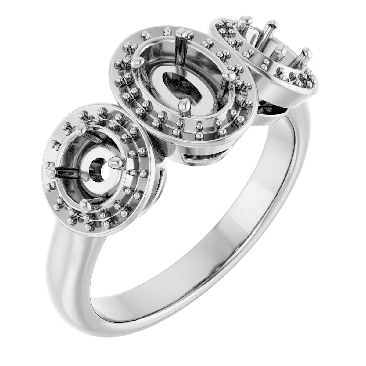 Three-Stone Halo-Style Engagement Ring
