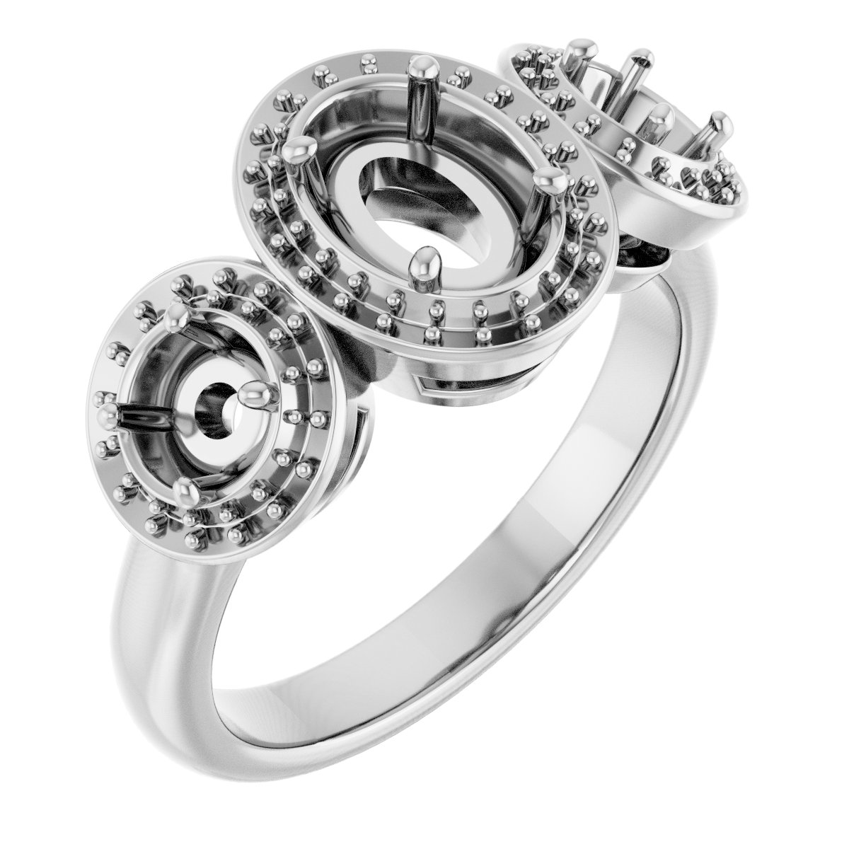 Three-Stone Halo-Style Engagement Ring