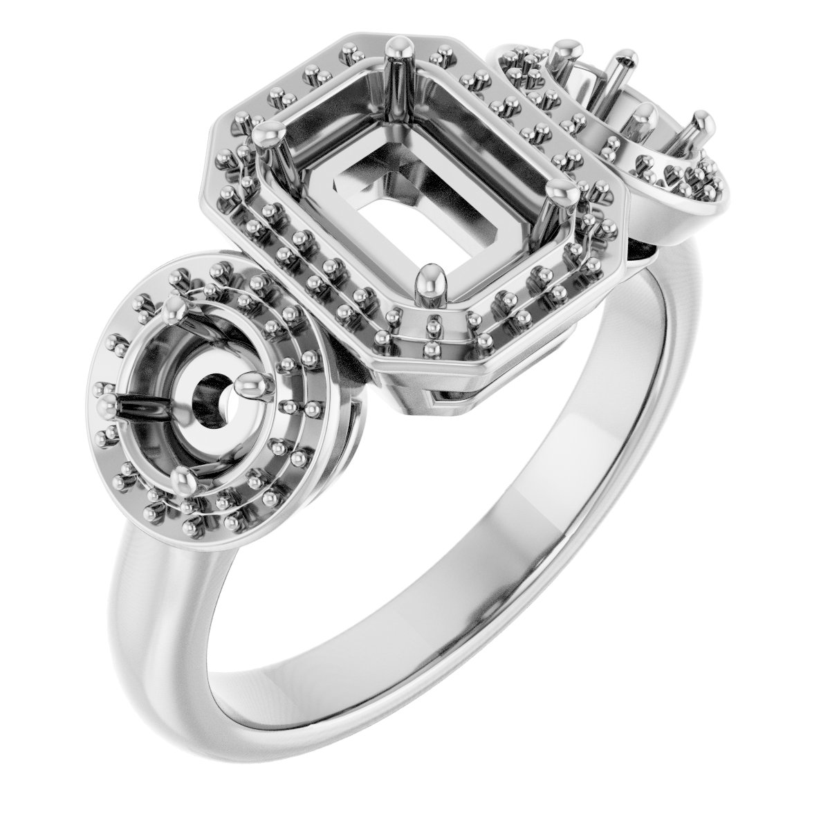 Three-Stone Halo-Style Engagement Ring