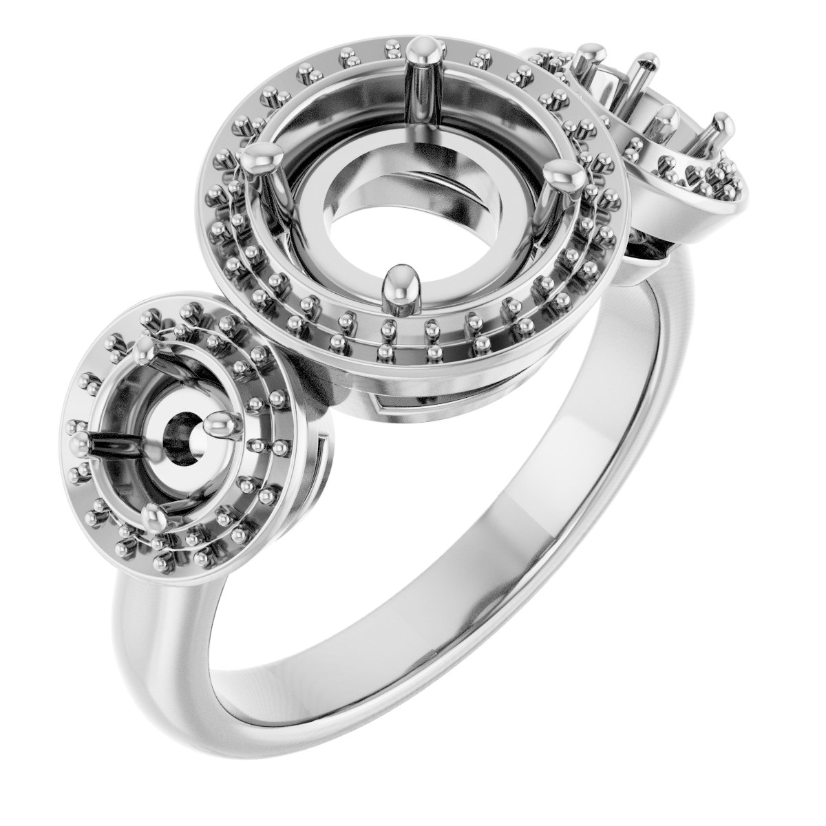 Three-Stone Halo-Style Engagement Ring