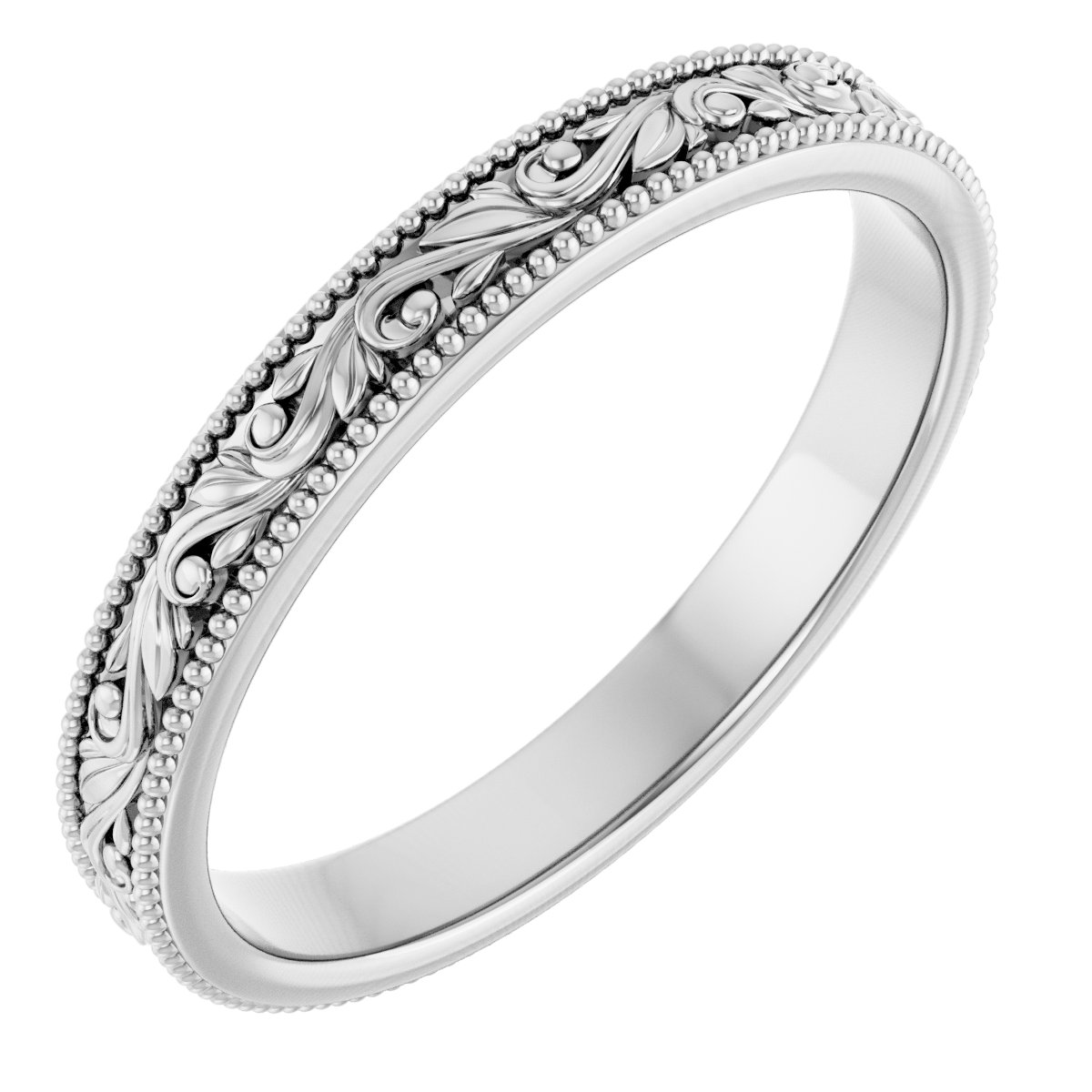 Sterling Silver 3.2 mm Floral-Inspired Band Size 11