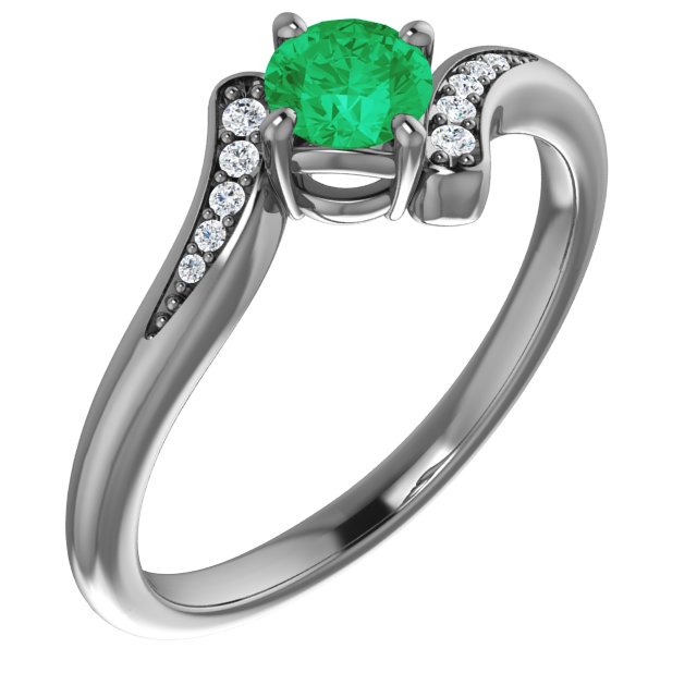 14K Yellow Natural Emerald & .04 CTW Natural Diamond Ring 