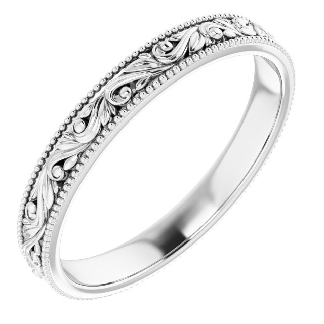 14K White 3.2 mm Floral-Inspired Band Size 9