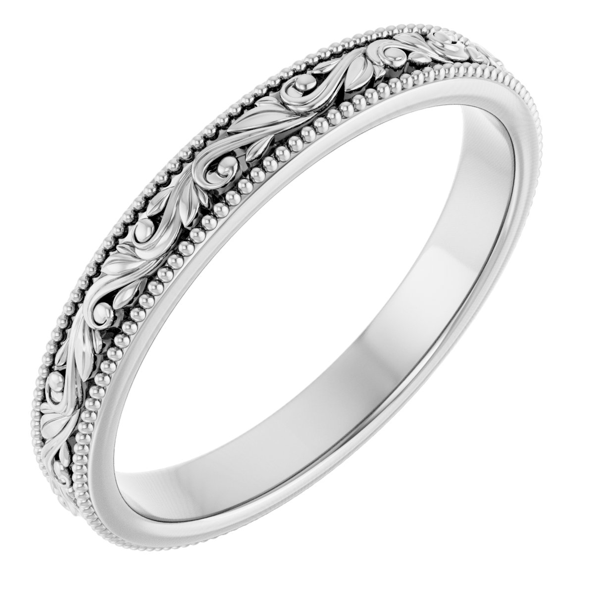 Sterling Silver 3.2 mm Floral-Inspired Band Size 10.5
