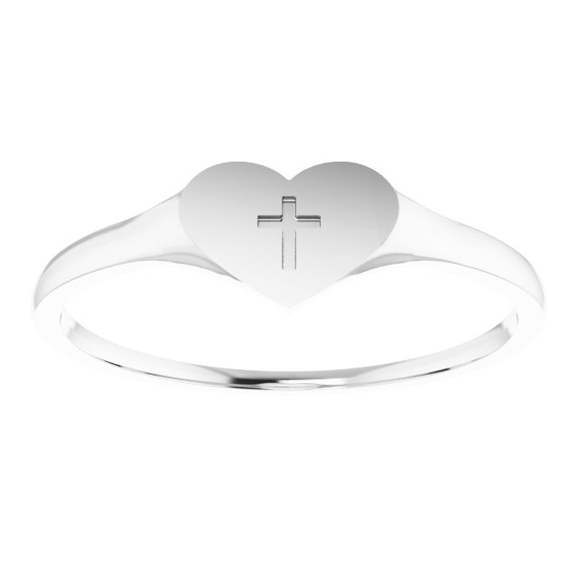 Sterling Silver Heart & Cross Ring Size 3
