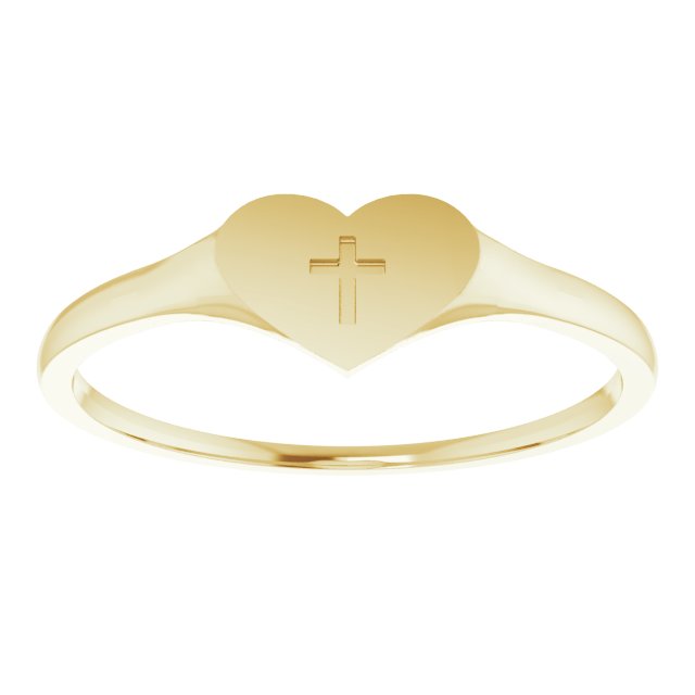 14K Yellow Heart & Cross Ring Size 3