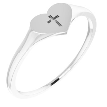 Sterling Silver Heart and Cross Ring Size 3