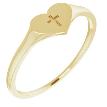 14K Yellow Heart and Cross Ring Size 3