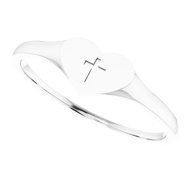 Sterling Silver Heart & Cross Ring Size 5