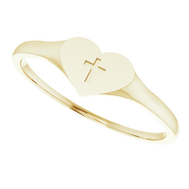 14K Yellow Heart & Cross Ring Size 3