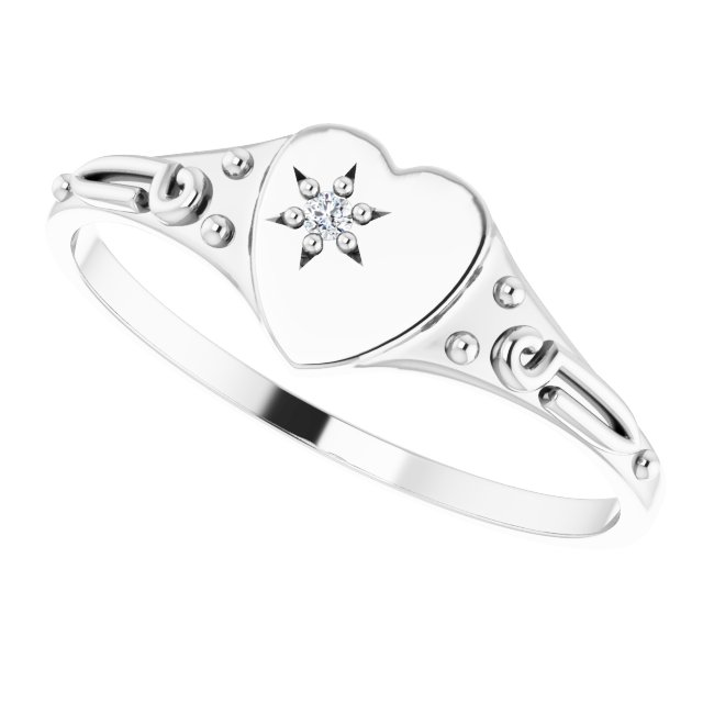 Sterling Silver .01 CT Natural Diamond Youth Heart Ring