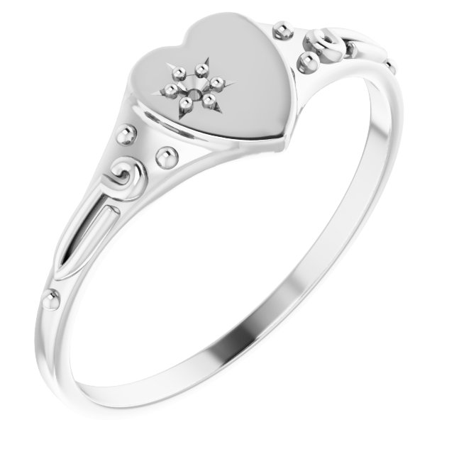 14K White .01 CT Natural Diamond Youth Heart Ring