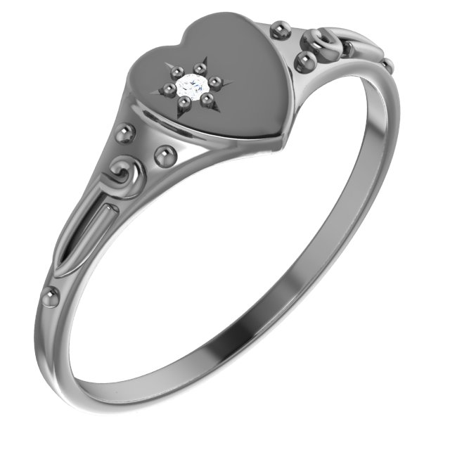 14K White .01 Diamond Heart Ring Size 3