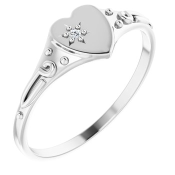 14K White .01 Diamond Heart Ring Size 5